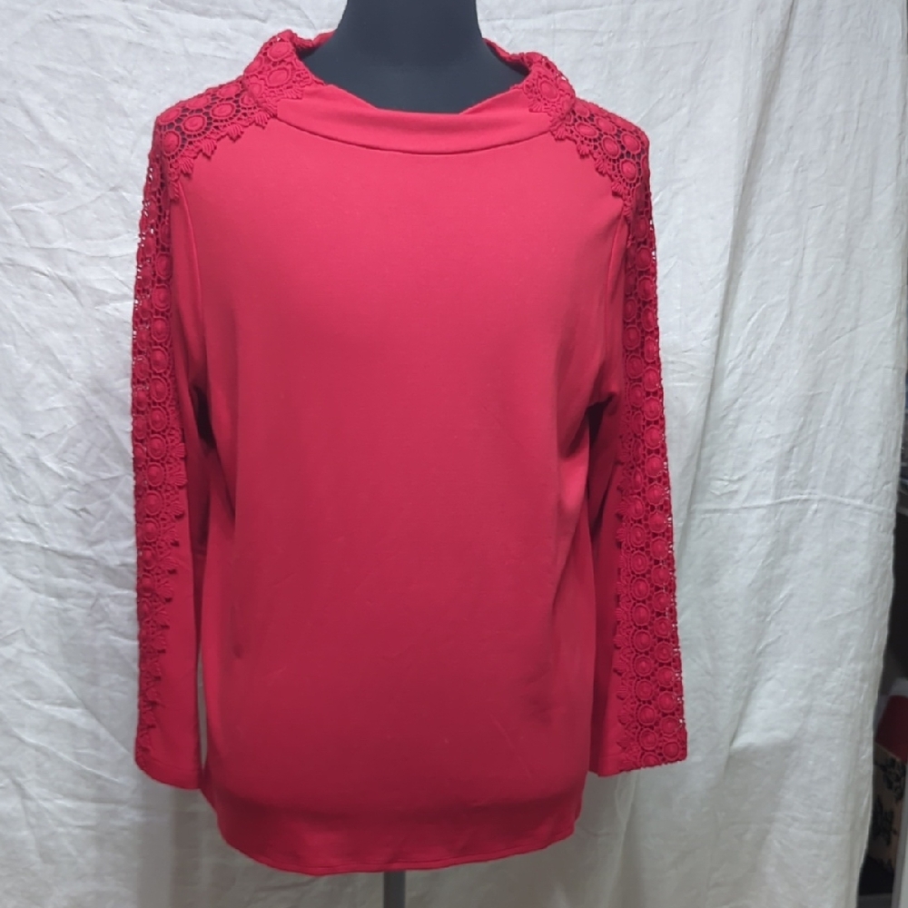Chico's Pink Boxy Sweatshirt with Textured Sleeves